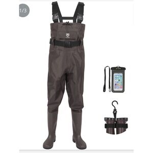 TIDEWE Bootfoot Chest Wader Mens 14 Brown Excellent 2-Ply Nylon PVC Waterproof